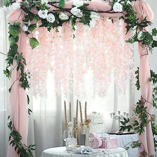 Wisteria Hanging Flowers 12 Pack Artificial Flowers Fake Wisteria Vine Rattan Hanging Garland Silk Flowers String for Party Home Wall Greenery Wedding Decor (Light Pink) - color: Pink, size: 12 PCS