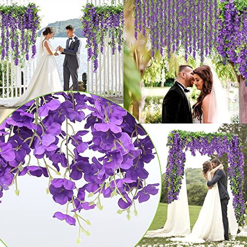 Findosom Wisteria Artificial Flowers Garland, 10Pcs Total 72FT Purple Wisteria Hanging Flowers, Flower Garland Decorations for Home Garden Outdoor Ceremony Wedding Arch Decoration - color: Purple, size: 10 PCS