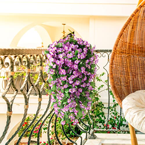 ZFProcess Artificial Fake Hanging Flowers Plants for Outdoor Spring Decoration, 2PCS Faux Silk Violet UV Resistant Look Real Trailing Vines for Outside Home Planter Porch Patio(Violet) - color: Violet
