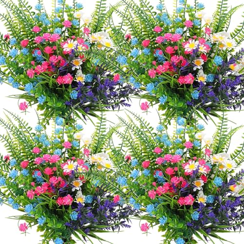 Cindeer 24 Bundles Artificial Flowers Planters Bulk for Outdoors, UV Resistant Artificial Fake Greenery Plastic Faux Flowers Plant Outdoor Indoor Spring Summer for Decors Wedding(Vibrant Color) - color: Vibrant Color