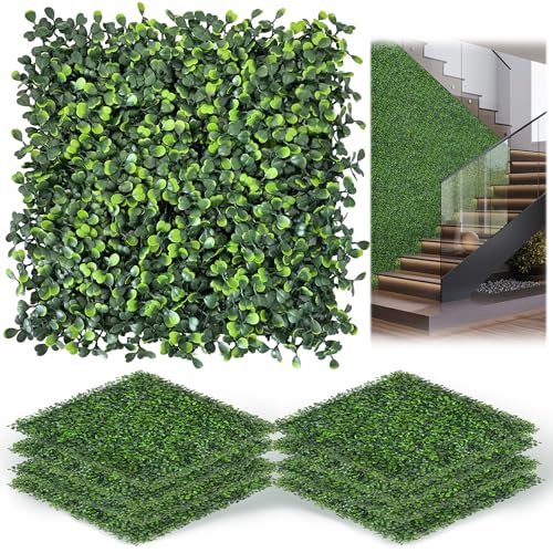 TTTM Artificial Grass Wall Backdrop Panels: 10"x 10" (24P) UV-Anti Greenery Faux Boxwood Hedge Screen for Indoor Outdoor Fake Plants Decor, Privacy Fence, Patio, Balcony, Party Decor - size: 10"X10"-24P