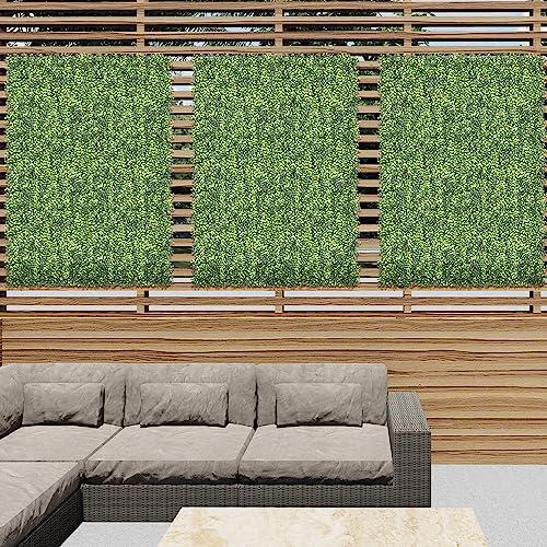 E&K 6Pcs 20" x 20" Artificial Grass Wall Panels, Faux Boxwood Greenery Backdrop Decor, UV Protected Privacy Hedge Screen for Indoor Outdoor (Boxwood with Back) - color: Boxwood with Back