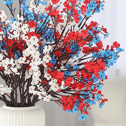 Hananona 10 Pcs 4th of July Flowers Artificial Babys Breath Fake Silk Red White Blue Patriotic Flowers for Independence Day Home Decor Floral Arrangement Table Centerpieces (10, Mix) - color: Red, White, Blue