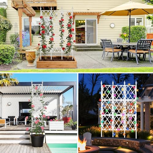 5.25FT Garden Trellis Support Fence,Metal Wall Lattice Climbing Frame for Climbing Plants Outdoor, White Iron Pipe Fence for Potted Plants Indoor for Ivy Vines Vegetable Flower, Patio, Lawn, Yard - color: White
