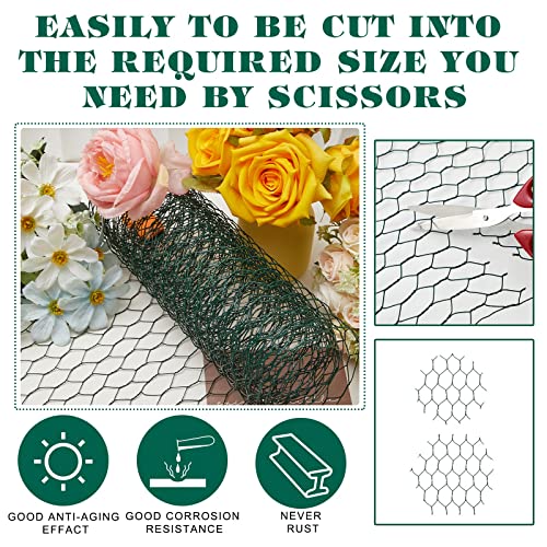 Amylove 2 Pack Chicken Wire for Floral Arrangements 0.6 Inch Chicken Wire Mesh Hexagonal Galvanized PVC Coated Netting Wires Fence Green Mesh for Crafts Poultry Garden(12 x 96 Inch) - size: 12 x 96 Inch