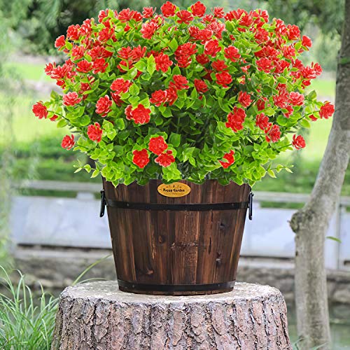 Artificial Flowers Outdoor Fake Flower - 20 Bundles Faux Plastic Outdoors Flowers Plants Greenery Shrubs for Outside Indoor Garden Porch Window Box Decoration(Red) - color: Red, size: 20 Bundles