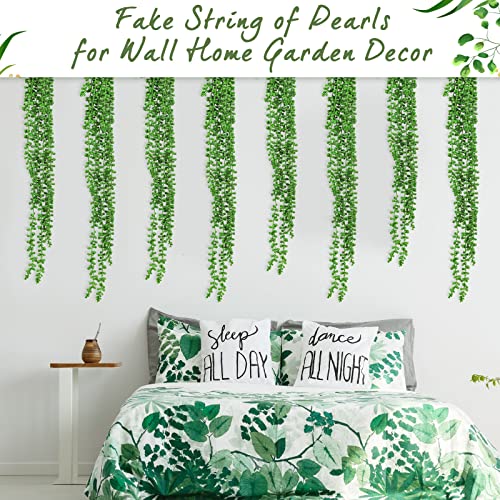 Janinka 16 Pcs Artificial Succulents Bulk Hanging Plants 24 Inches Large Fake String of Pearls Fake Plants Wall Greenery Decor for Garden Indoor Outdoor Decoration