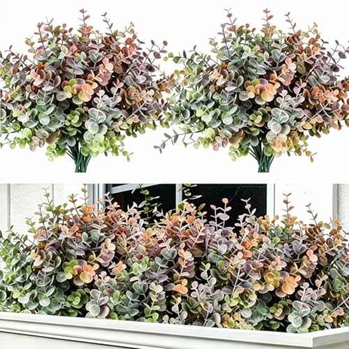 8 Bundles Multi Colored Artificial Eucalyptus Leaves, Plastic Plants, Outdoor Plants, Indoor Decorative Artificial Plants, Porch Window Frames, Green Plant Decorations (8, Mixed Colors) - color: Mixed Colors