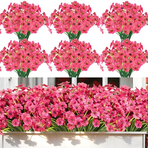 Nepfaivy Artificial Flowers for Outdoors Fuchsia - 24 Bundles UV-Resistant Fake Flowers No Fade for Outside, Realistic Plastic Plants and Faux Silk Flowers for Planters, Front Porch, Garden Decoration - color: Fuchsia