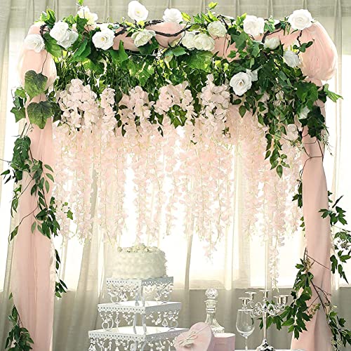 12 Pack Wisteria Flower Vines Garland, 3.75 Feet Artificial Flower Strings, Fake Hanging Flowers, Silk Wisteria Garland Flowers, Wisteria Vine for Wedding, Garden, Wall Decoration (Peach) - color: Peach