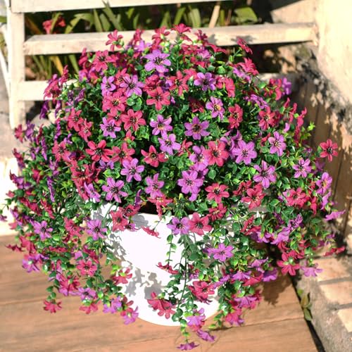 Homsunny Artificial Faux Hanging Flowers Plants for Outdoor Summer Decoration, 2 PCS Fake Silk Flowers for Outside Daisy Planter UV Resistant Look Real for Patio Porch Home Decor(Mix Purple) - color: Mix Purple