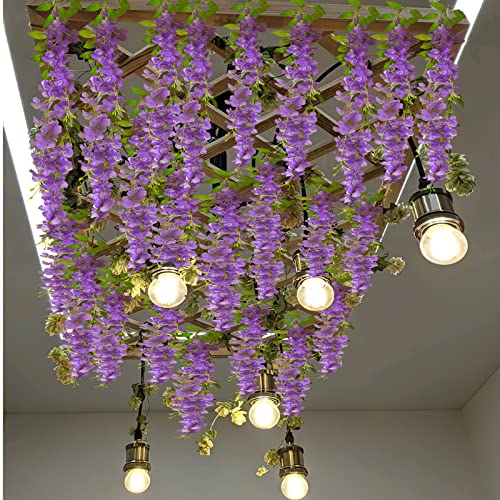 CISDUEO 2 Pcs Wisteria Hanging Flowers Vines Purple Wisteria Flowers Vine Garland Artificial Wisteria Vines Hanging Flower Silk for Wedding Arch Party Garden Home Decor Table Backdrop 6 Feet - color: Purple