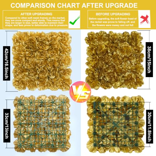 Flower Wall Backdrop12 pcs 16.5x16.5 Inch Floral Wall Panel Artificial Silk Rose Wall Decor Ideal for Wedding Celebrations, Festive Party Backdrops, and Home Decor-Gold - color: Gold