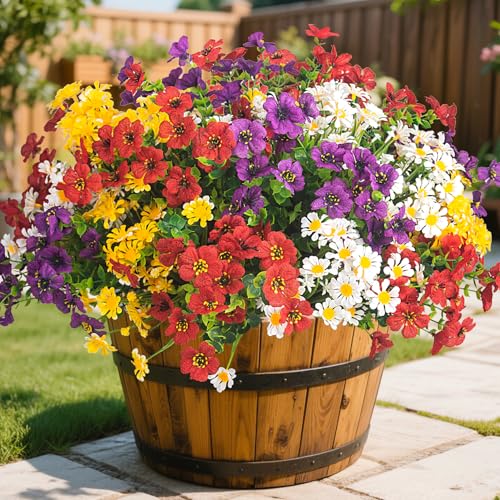 AITISOR Outdoor Artificial Flowers, 16 Bundles UV Resistant Realistic Faux Plastic Plants with Colorful Daisies for Porch, Patio, Yard, Garden, Spring Home Decor (Window Box & Planters)