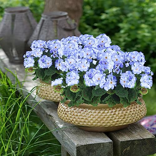CISDUEO 2 Pcs Artificial Geraniums Outdoor Silk Flowers Light Purple Artificial Geranium Bush Faux Flowers Geraniums for Floral Home Decor Indoor Garden Patio Grave Cemetary Vase Table Centerpiece - color: Purple