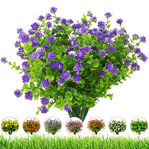 Artificial Flowers Outdoor Fake Flowers - 20 Bundles UV Resistant Faux Plastic Flowers Outdoors Greenery Shrubs for Outside Indoor Decoration(Purple) - color: Purple, size: 20 Bundles