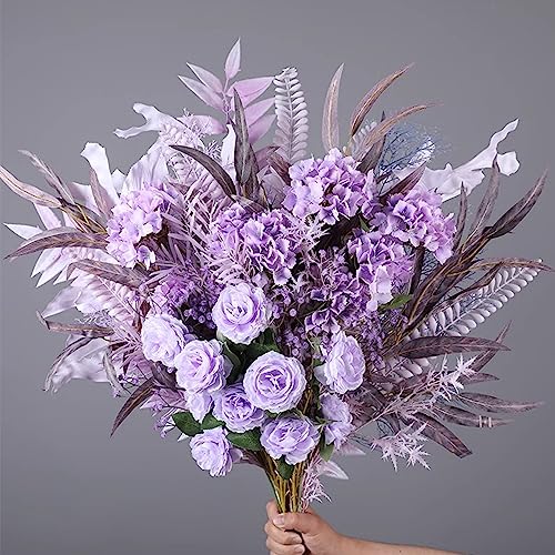 FagusHome Silk Hydrangea Heads 36 Pcs Artificial Flowers Heads and 3 Dozens Stems Fake Hydrangea Flowers with Stems for Home Wedding Decor (Light Purple) - color: Light Purple
