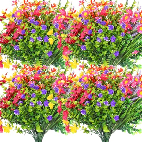 Hotop 36 Bundles Artificial Plants Flowers for Outdoor UV Resistant Greenery & Fake Wildflowers Faux Plastic Plant No Fade for Hanging Planter Porch Window Home Wedding Summer Decor(Classic Colors) - color: Classic Colors