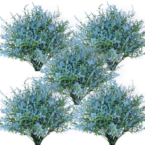 RECUTMS Spring Decoration, Artificial Greenery,Outdoor Artificial Flowers Fake Outdoor Plants, Faux Greenery for Indoor Outside Hanging Plants Garden Porch Window Box Home Farmhouse Décor(Blue) - color: Blue, size: 36 Bundles