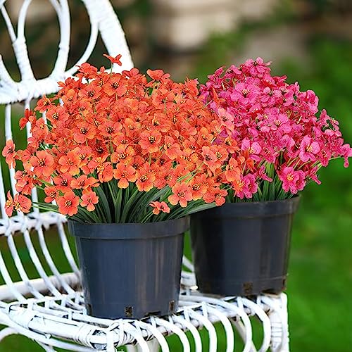 AGIRL 24 Bundles Artificial Fall Flowers Outdoor Indoor Decoration,Fake Plastic Flowers,Faux Mums Plant for Thanksgiving Fall Decor,for Hanging Outside Garden Front Door Porch Patio Window Box - color: Orange, size: 24
