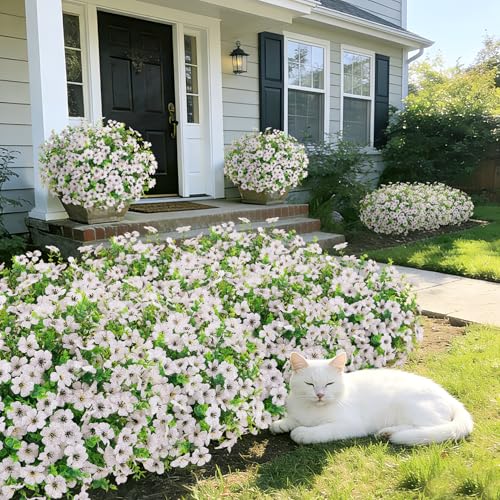 Roberly Artificial Flowers for Outdoors, UV Resistant Silk Faux Flowers Daisy with Eucalyptus Greenery Stems Fake Plastic Plants for Spring Summer Patio Garden Home Decor, 18 Bundles, White - color: White