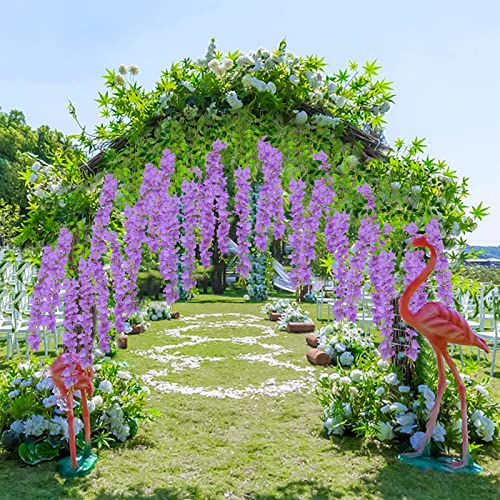 U'Artlines 24 Pack (Total 86.4 Feet) Artificial Fake Wisteria Vine Rattan Hanging Garland Silk Flowers String Home Party Wedding Decor (24, Purple) - color: Purple