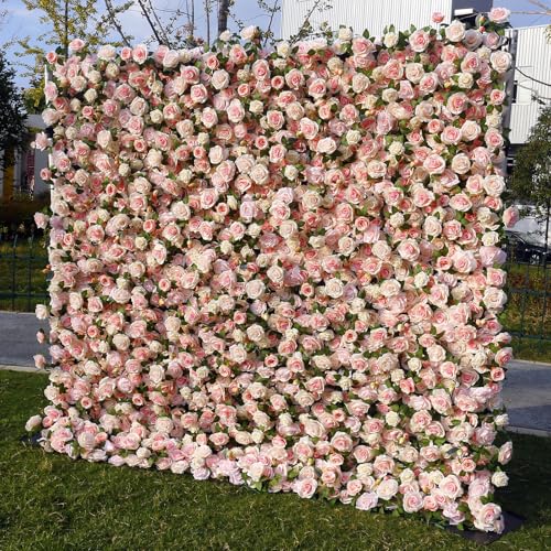 Artificial Flower Wall Panels 4Ft x 8Ft, 5D Silk Wedding Flower Wall, Photo Booth Flower Backdrop for Wedding, Baby Shower & Bridal Shower Decor - size: 4x8 ft Pink-Panel Only