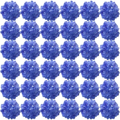 FagusHome Silk Hydrangea Heads 36 Pcs Artificial Flowers Heads and 3 Dozens Stems Fake Hydrangea Flowers with Stems for Home Wedding Decor (Blue) - color: Blue