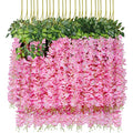 U'Artlines 24 Pack (Total 86.4 Feet) Artificial Fake Wisteria Vine Rattan Hanging Garland Silk Flowers String Home Party Wedding Decor (24, Pink) - color: Pink