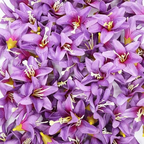 20 Pcs Artificial Lily Flower Head, Dark Purple | Fake Flowers Heads, Simulation Small Lily, DIY Handmade, Wedding Photography Party Home Decoration - color: Dark Purple