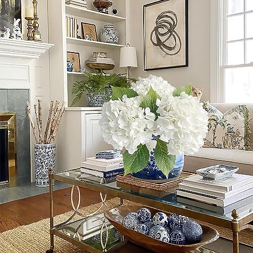 JINWOE White Hydrangea Artificial Flowers, 3Pcs Large 21" Royal Real Touch Latex Silk Flowers Faux Hydrangea, Lifelike Fake Flower for Spring Wedding Bouquet Table Centerpieces Indoor Home - color: White, size: 3pcs