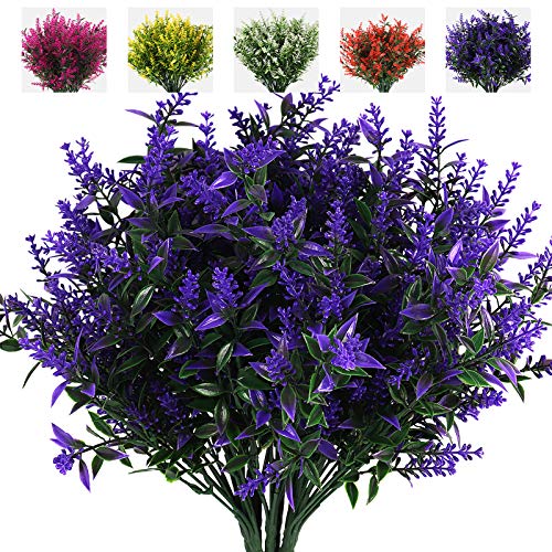 RECUTMS Artificial Greenery Lavender Fake Shrubs Flowers 8 Bundles UV Resistant Hanging Planter Flora Fence Indoor Outside Decor Wedding Table Flowers Arrangement Bouquet Filler (Purple) - color: Purple, size: 8 Bundles