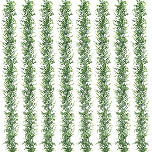 Dolicer 8 Pack Faux Eucalyptus Greenery Garland, 48FT Artificial Eucalyptus Leaves Vine, Fake Hanging Garlands Wedding Backdrop Arch Wall Table Party Decor (Grey Green) - color: Grey Green, size: 8 Packs