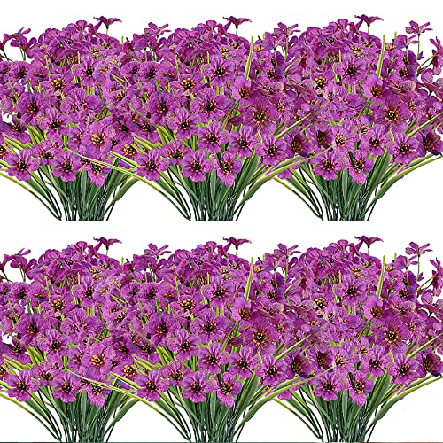 JEMONG 20 Bundles Artificial Flowers Outdoor UV Resistant Fake Flowers No Fade Faux Plastic Plants Garden Porch Window Box Decorating(Purple)… - color: Purple, size: 20Bundles