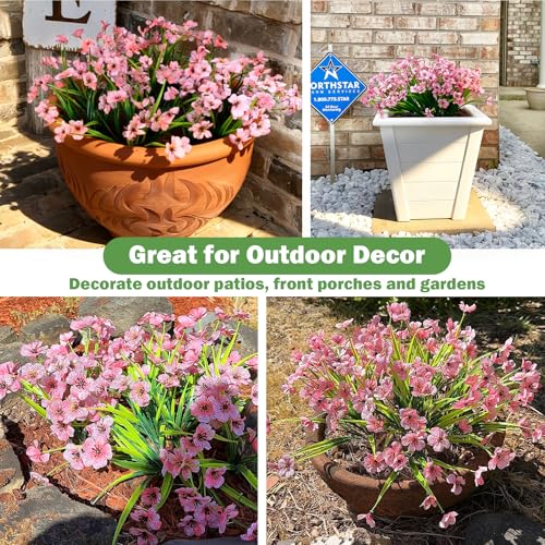 Nepfaivy Artificial Flowers Outdoor Pink - 24 Bundles UV-Resistant Fake Flowers for Outside with Realistic Plastic Plants, Real Looking No Fade Faux Silk Flowers for Planters, Porch,Garden Decoration - color: Pink