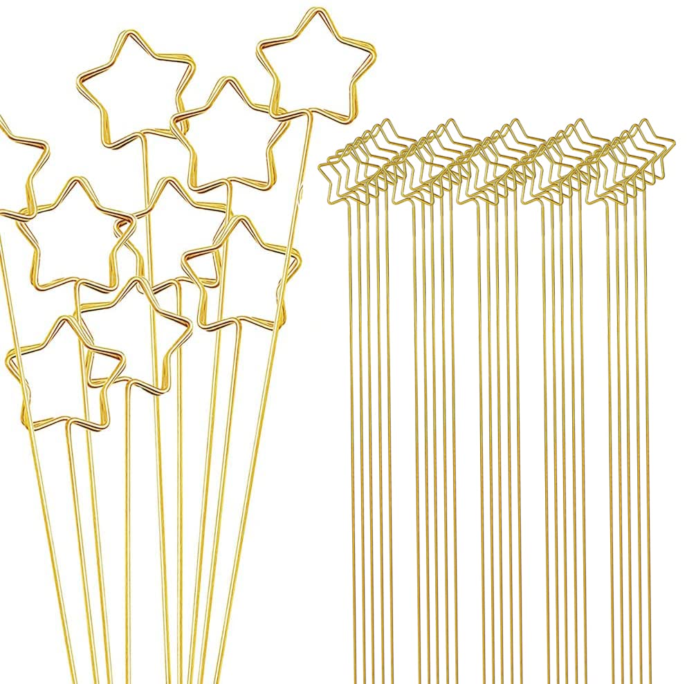 H&W 12''L Golden Ring Loop Star Shape Card Holders 40PCS Floral Picks Clips for Wedding & Flower Arrangements, DIY Craft Wire Clip Table Card Holders Note Photo Picture Memo Cake Topper (Star) - color: Star