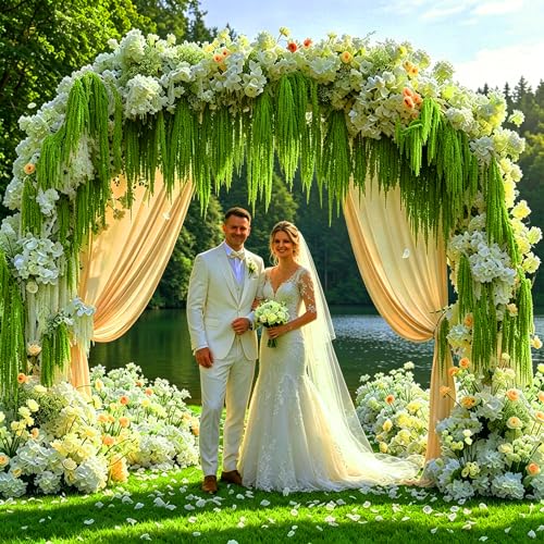 5Pcs Dried Amaranthus Hanging Flowers, 53" Neon Green Preserved Natural Wisteria for Wedding Arch, Table Centerpiece, Wall Hanging Lover Tears, Floral Arrangement (Green) - color: Green