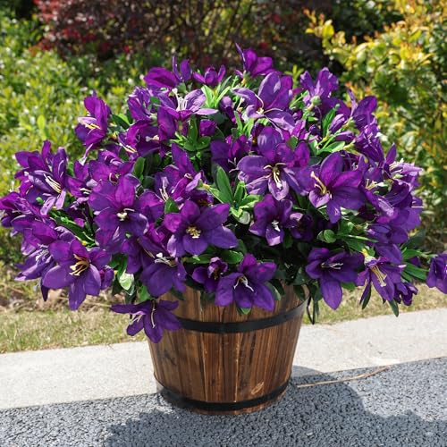 INSPRING Artificial Faux Plants Flowers for Outdoors Spring Decor,3 Bundles Realistic Outside Fake Silk Azalea UV Resistant Outdoor Artificial Flowers for Planter Porch Patio Garden Home, Dark Purple - color: Dark Purple