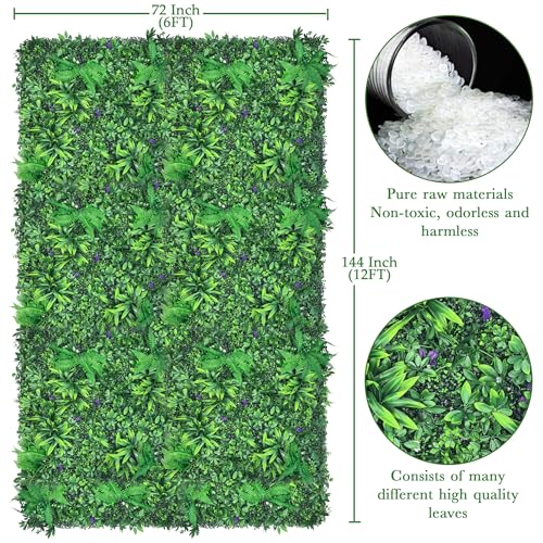 ODTORY Artificial Greenery Wall Panels: 6FT x 12FT UV-Anti Faux Greennery Grass Wall Privacy Backdrop Fence Screen for Garden Fence Covering Privacy, Outdoor Indoor Home Decor - size: 6FT x 12FT