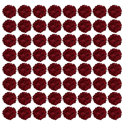 Auihiay 64PCS Burgundy Hydrangea Artificial Flowers, Silk Hydrangea Heads with Stems, Fake Flowers for DIY Wedding Centerpiece, Home, Party, Baby Shower, Garden Decoration (Burgundy) - color: Burgundy