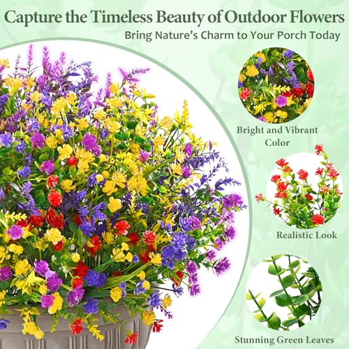 Yastouay Artificial Flowers for Outdoors UV Resistant, 27 Bundles Realistic Outdoor Artificial Plants & Flowers, Fake Outdoor Flowers Plants for Front Porch Window Box Garden Decoration - color: Multi Color, size: 27 Bundles