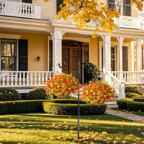 Artificial Fake Hanging Baskets Fall Flowers for Outdoors Autumn Decoration, 12 PCS Faux Daisy Silk Plants Outside UV Resistant Look Real Yard Patio Front Porch Balcony Home Decor (Orange Yellow) - color: Orange Yellow