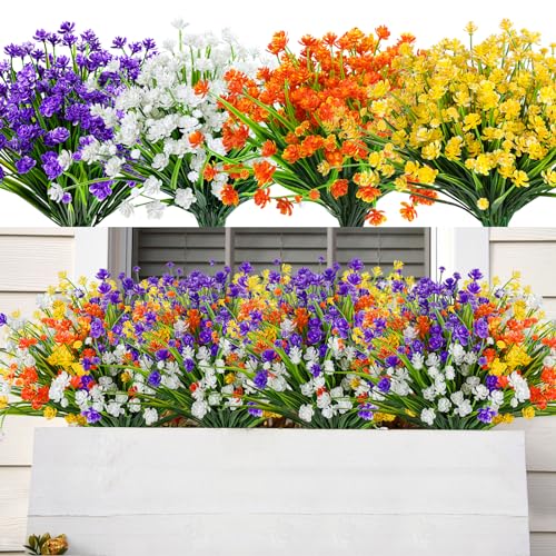 AmyHomie 20 Bundles Artificial Flowers for Outdoor Outside Spring Summer Decoration UV Resistant Faux Flowers No Fade Fake Plastic Plants Garden Porch Window Box Decorating - color: Mix Color, size: 20
