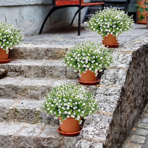 NETAP Outdoor Artificial Flowers UV Resistant, 20 Bundles Fake Realistic Floral Greenery Plants for Outside Porch, Window Boxes, Garden, Yard, Inside Home Table Decor, White - color: White