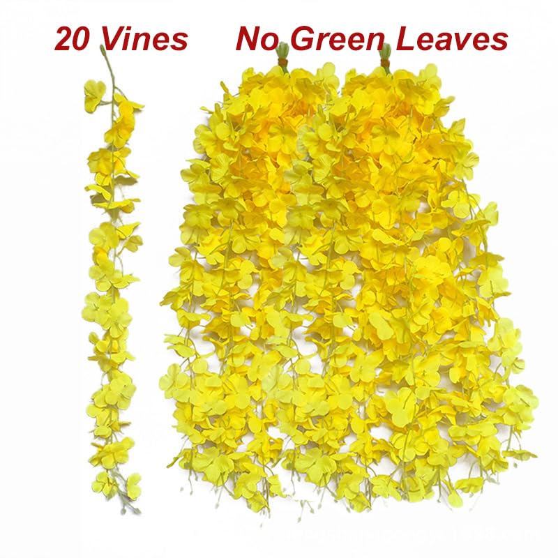 Wisteria Flower Vines Garland, Artificial Flower Strings, Fake Hanging Flowers, Silk Wisteria Garland Flowers, Flower Vine for Wedding Garden Decor (Yellow - 20 Vines) - color: Yellow - 20 Vines