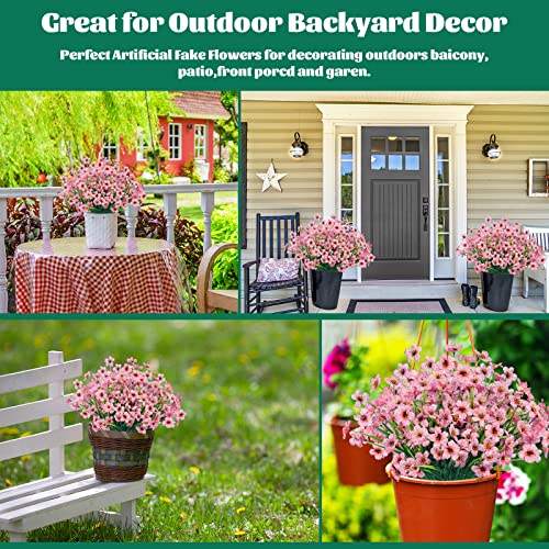 Lnoicy 12 Pcs Artificial Flowers for Outdoor,Plastic Flowers Decoration, UV Resistant Faux Flowers Shrubs, Artificial Plants for Indoor Outside Garden Home Wedding Farmhouse（Pink） - color: Pink, size: 12