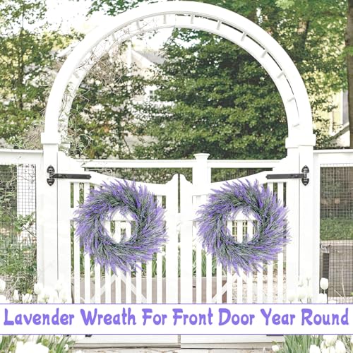 HUZIYAHAN Spring Summer Lavender Door Wreath 21Inch Front Door Wreath All Seasons Wreaths Purple Artificial Lavender Wreaths for Outdoor Outside Indoor Window Home Rustic Farmhouse Decorations - size: 21 inches