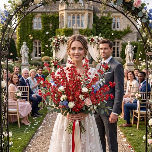 43.3’’ Red Delphinium Artificial Flowers 5pcs Long Stem Faux Larkspur Flowers Artificial Silk Flowers for Floor Vase Wedding Centerpiece Home Garden Decoration(Red) - color: Red