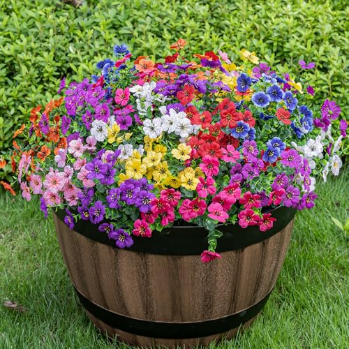 Lnoicy 20 Bundles Artificial Fake Flowers for Outdoor Faux Eucalyptus Flowers for Home Decoration,Fake Plants UV Resistant for Porch/Garden（9 Color） - color: 9 Mix Color