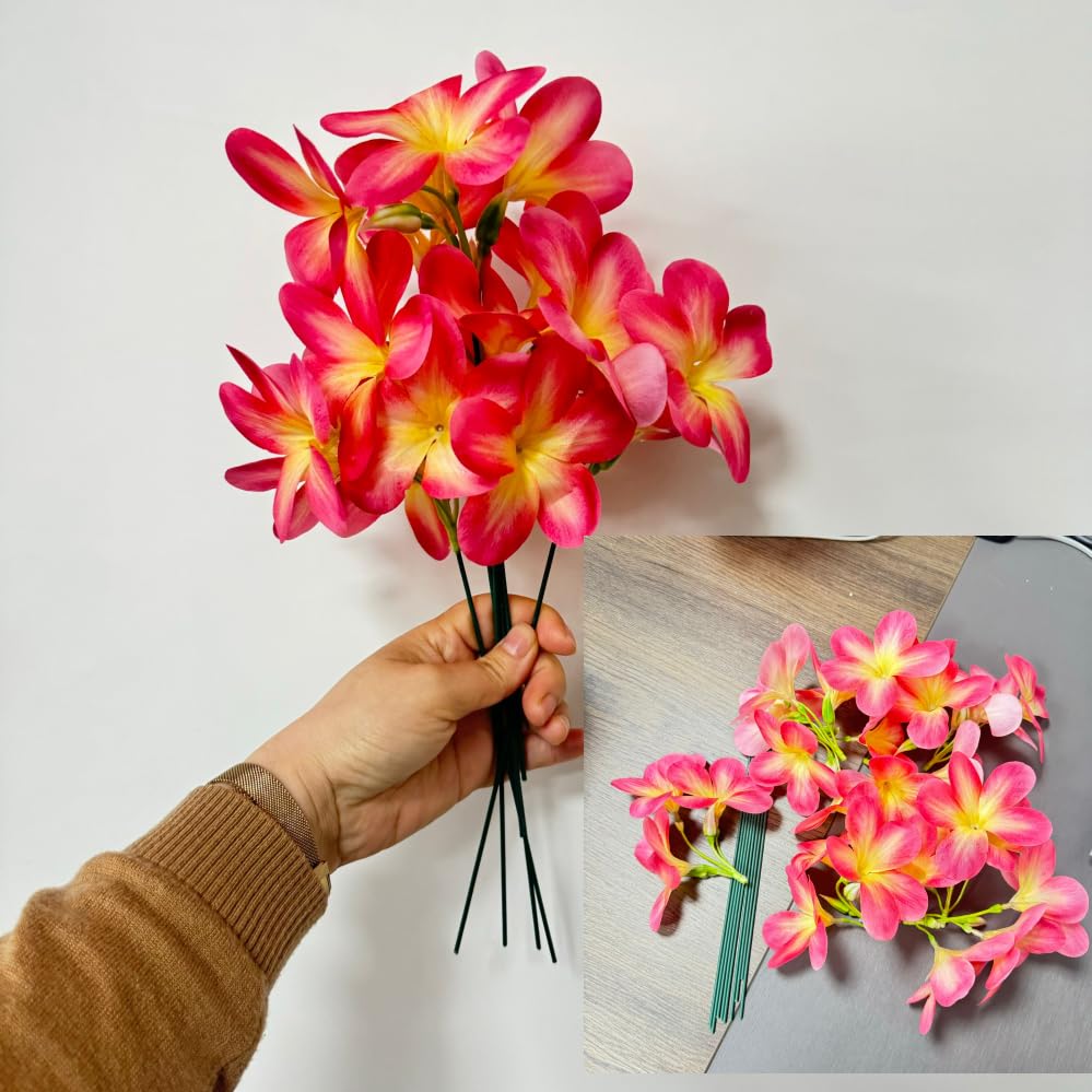 10 Bunch Pink Artificial Flowers Fake Plumeria Flower with Stems,12inch Real Touch Lifelike Frangipani Flower Bouquets for Wedding Engagement Party Cake Topper Spring Flowers Beach Decor (Pink) - color: Pink